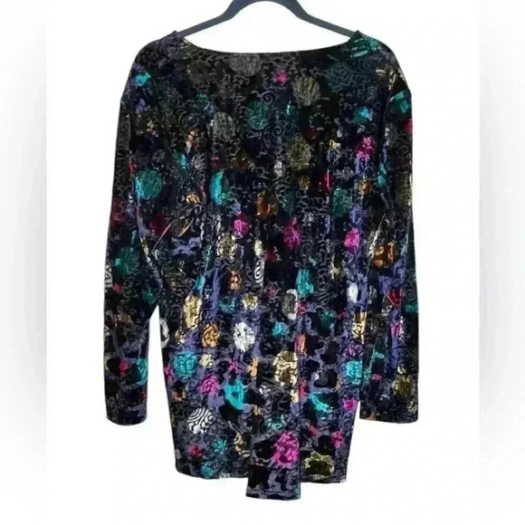 Velvet burnout long sleeve top Andrea Lieu black with purple teal pink dots - Picture 2 of 6